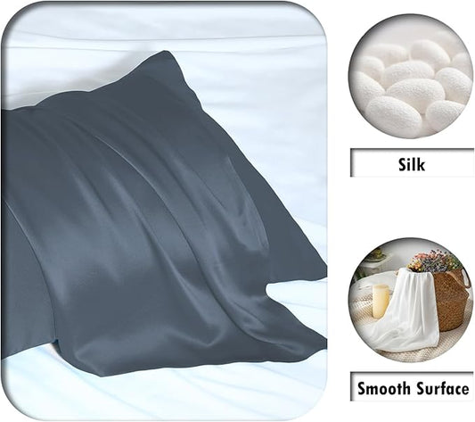 Mulberry Silk Pillow Cases Standard Size Silk Pillowcase with Zipper Soft Breathable Smooth Cooling Satin Silk Pillow Covers for Sleeping for Hair and Skin (Space Grey,20"X 26",1Pcs)