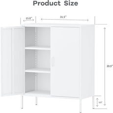 Bathroom Floor Storage Cabinet,40H Small White Cabinets for Storage with Doors,2 Door Metal Towel Freestanding Cabinet for Small Spaces,Two Door Hallway Short Cabinets,Shallow Low Cupboard