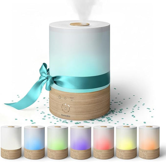 Homedics Cool Mist Ultrasonic Humidifier, 8-Colors Night Light, 0.66 Gal Top-Fill Tank, 24Hr Runtime, 3 Mist Settings, 360° Mist for 329 sq ft Rooms, Aromatherapy, Clean Tank Tech, Auto Shutoff