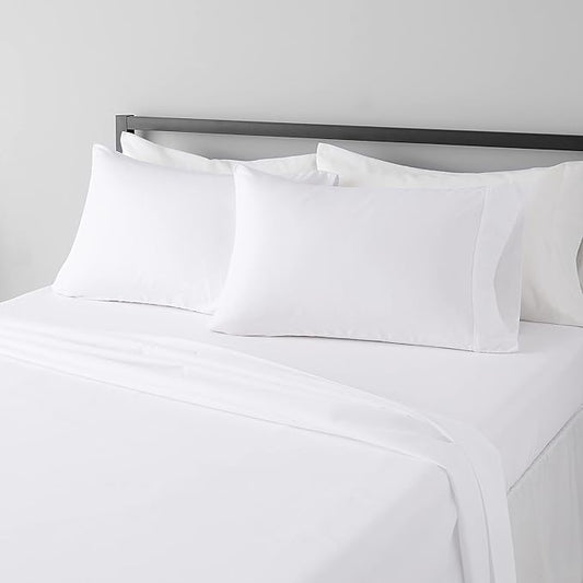 Amazon Basics Lightweight Super Soft, Wrinkle-Free, Easy Care Microfiber 4-Piece Bed Sheet Set with 14-Inch Deep Pockets, Full, Bright White, Solid AmazonBasics