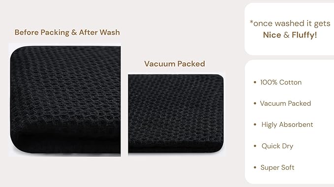 100% Cotton Waffle Weave Kitchen Dish Towels – Solid, Ultra Soft, Scratch-Free & Superb Absorbent - Quick Drying Cleaning Towels,Perfect disch Cloth 13 x 28-12 Pack, Black