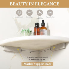 Koville Namibia White Marble Corner Shower Shelf for Bathroom, 10'' Polished Marble Corner Shelves, Wall Mounted Stone Corner Shower Caddy, No Drilling Adhesive Shelf - 1 Layer(No Glue Included)