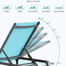 Aluminum Chaise Lounge Ourdoor - Foldable & Assemble Free Outdoor Lounge Chair with 5 Adjustable Backrest, Patio Lounge Chair for Outside Poolside Beach Pool, Lake Blue