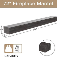 Fireplace Mantel Shelve, Solid Wood Baked Finish Wall-Mounted Floating Shelf for Over Fireplace, Handcrafted Floating Fireplace Mantels with Wooden Bracket, 72 x 8 x 6 Inches