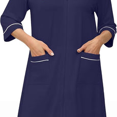 Ekouaer Zipper Robes for Women 3/4 Sleeve Housecoats Knee Length Bathrobe Lightweight Nightgown with Pockets S-3XL