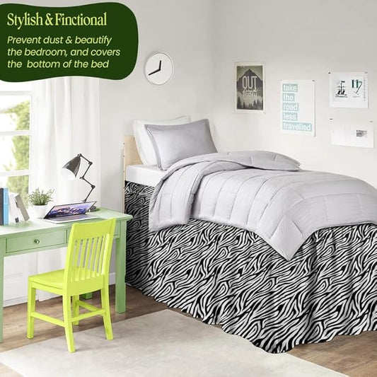 600TC -Dorm Bed Skirt - Split Corner Tailored Dorm Sized Bed Skirt - Dorm Room Essentials - Dorm Bed Skirt 100% Egyptian Cotton - Dorm Décor Bed Skirt Twin XL - 32" Drop (Zebra Print, Solid)