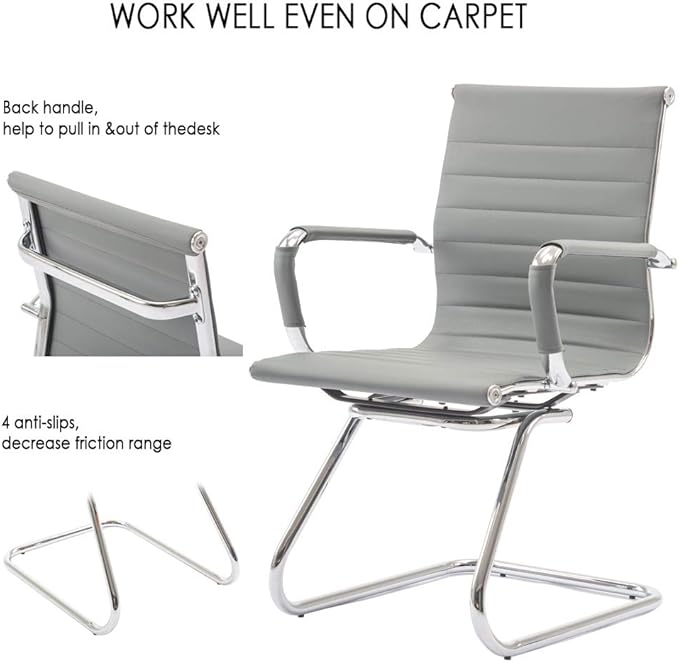 Office Heavy Duty Chair Guest Chair Leather Conference Chairs Reception Chairs Back Support, Set of 2 (Grey)