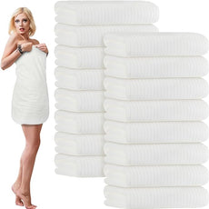 16 Pack Microfiber Bath Towels Bulk 27'' x 60'' Oversized Size Bath Towel Highly Absorbent Extra Large Soft Drying for Shower Beach Winter Salon Sport Gym Party (Stripe,White)