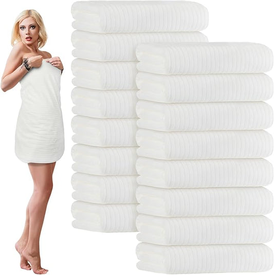 16 Pack Microfiber Bath Towels Bulk 27'' x 60'' Oversized Size Bath Towel Highly Absorbent Extra Large Soft Drying for Shower Beach Winter Salon Sport Gym Party (Stripe,White)