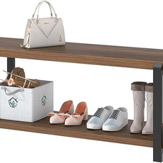 FOLUBAN Entryway Bench with Shoe Storage, Modern End of Bed Bench, Wood and Metal Entry Bench for Hallway Front Door Entrance, Industrial Indoor Bench for Bedroom Living Room, Rustic Walnut, 47 Inch