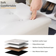 Youdesure White Folding Storage Ottoman Bench, Faux Leather Footrest for Living Room, Ottoman with Storage Padded Seat for Bedroom, Holds up to 350lbs
