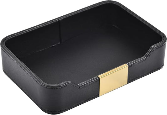 Luxury Leather Valet Tray Desktop Storage Organizer,Bedside Vanity Catchall Tray Nightstand Caddy Holder for Cosmetic,Jewelry,Watch,Keys,Phone,Wallet,Remote Controller,Pen,Black