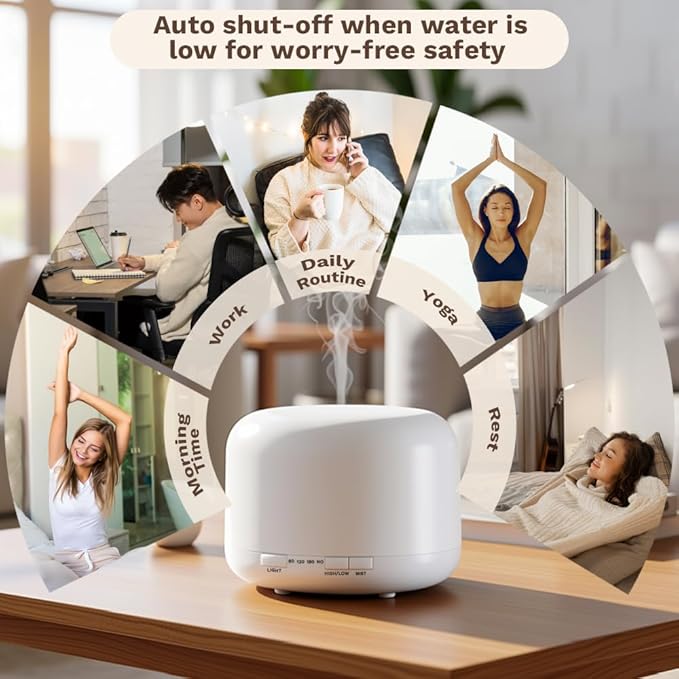 Essential Oil Diffuser 500ml,Aromatherapy Diffuser with 7 LED Lights,Quiet Air Humidifier 4-in-1 with Timer & Auto-Off,Compact Scent Diffuser for Bedroom,Yoga,SPA,Baby Room(Portable Model)