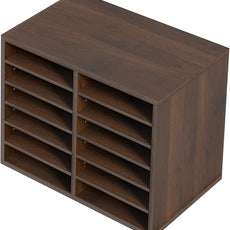 VEVOR Literature Organizers, 12 Compartments Office Mailbox with Adjustable Shelves, Wood Literature Sorter 20.4x12x16.1 inches for Office, Home, Classroom, Mailrooms Organization, EPA Certified Brown