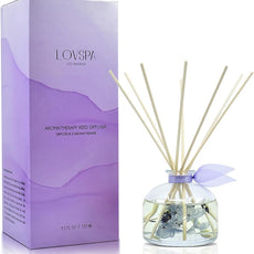 LOVSPA Reed Diffuser Set, Calm Spanish Blue Lavender Scented Oil Diffuser with Sticks, Home Fragrance Accessories for Bathroom Shelf Decor, Aroma Diffusers for Home or Office Desk, USA Made