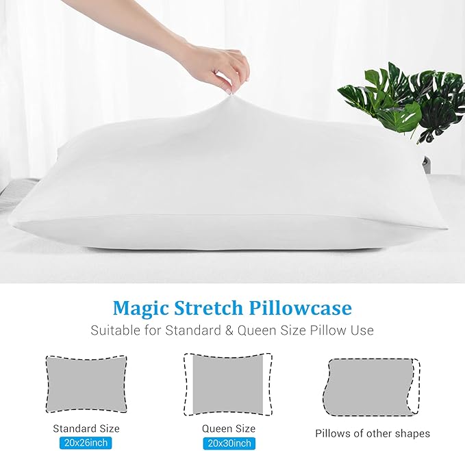 Avolare 2 Pack Pillow Cases Queen, Stretch Cooling Pillowcases for Hair Skin and Hot Sleepers, Arc-Chill Q-max>0.5 Soft Silky Pillow Covers with Zipper for Standard & Queen Size Pillows - White