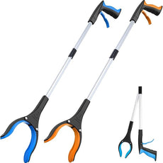 Grabber Reacher Tool - 32” Extra Long Foldable Gripper and Reaching Tool - Heavy Duty Pick Up Stick Grabbers for Seniors, Trash, Surgery Recovery Must Haves Gifts (Blue+Orange 2P)