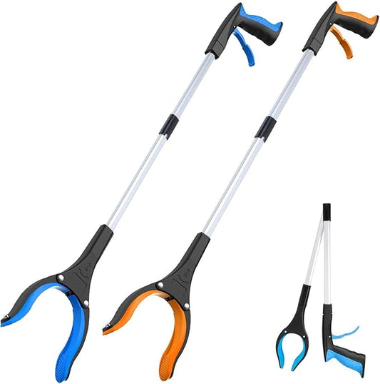 Grabber Reacher Tool - 32” Extra Long Foldable Gripper and Reaching Tool - Heavy Duty Pick Up Stick Grabbers for Seniors, Trash, Surgery Recovery Must Haves Gifts (Blue+Orange 2P)