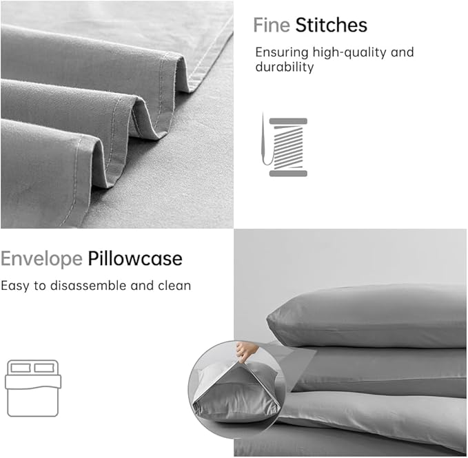 JELLYMONI Light Gray Duvet Cover King Size - 100% Washed Cotton Linen Feel Textured Comforter Cover, 3 Pieces Lightweight Soft Bedding Set with Zipper Closure (Light Gray, King 104"x90")
