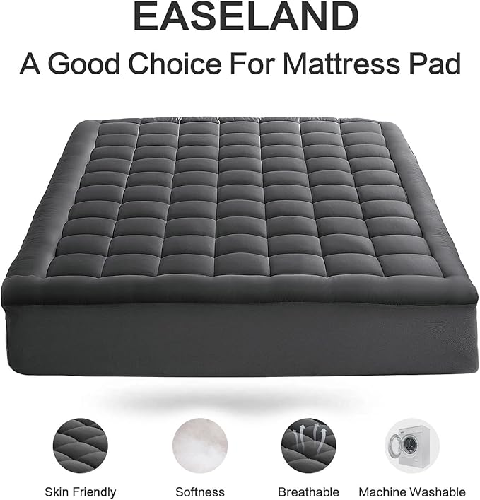 EASELAND Twin XL Mattress Pad Pillow Top Mattress Cover Quilted Fitted Mattress Protector Extra Long Cotton Top 8-21" Deep Pocket Cooling Mattress Topper (39x80 Inches, Dark Grey)