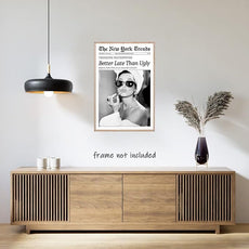 New York Trends Wall Art Black and White Newspaper Better Late Than Ugly Poster Canvas Prints Funky Feminist Posters Trendy College Wall Decor for Bar Cart Girl Dorm Room Bathroom Decorative 16x24inch Unframed