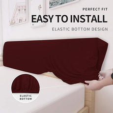 Easy-Going Stretch Bed Headboard Cover,Small Square Jacquard Headboard Slipcover, Dustproof Bed Head Cover for Bedroom (Twin,Wine)