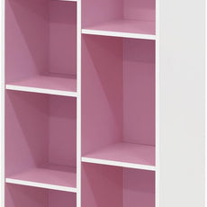 Furinno LUDER Book Shelf, 7-Cube Bookshelf, Bookcase, 9.4 x 19.5 x 41.7, for Living Room, Bedroom, Home Office, White/Pink