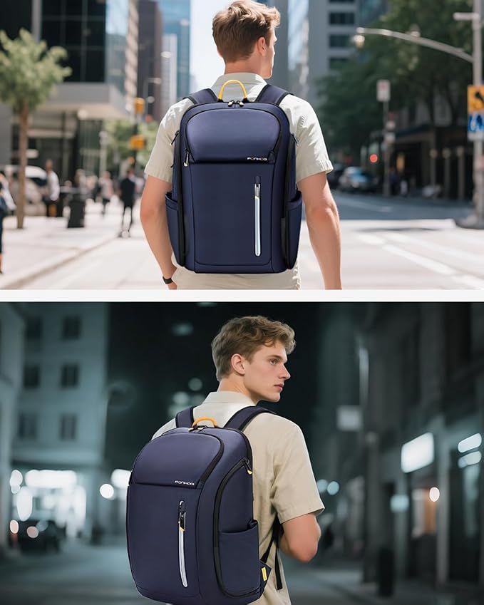 18 Inch Laptop Backpack for Men, Business Travel Anti-Theft Backpack with USB Charging Port, Water Resistant Computer Bag Carry On Flight Approved for Work College Weekender, Blue