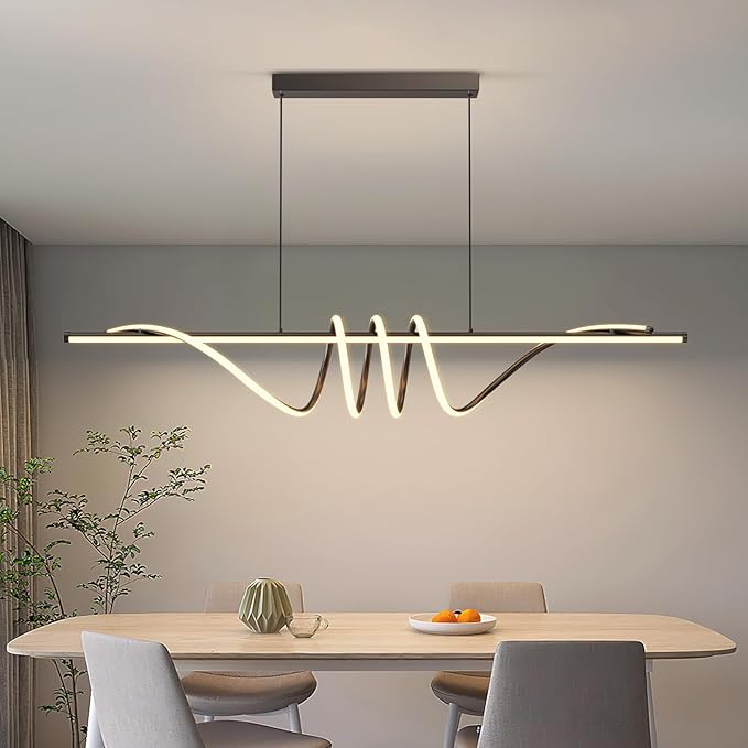 Modern Ceiling Chandelier, 57in Pendant Lights Dimmable with Remote Control 3000k-6000K Adjustable Color Temperature, Aluminum Island Lighting Lamp Fixture for Kitchen, Dining Room