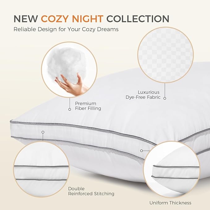 SweetNight Bed Pillows Queen Size Set of 2, Fluffy Luxury Hotel Pillows Collection Gusseted for Neck and Shoulder, Side Back Stomach Sleeper Pillow, Cozy Night 18"X28"