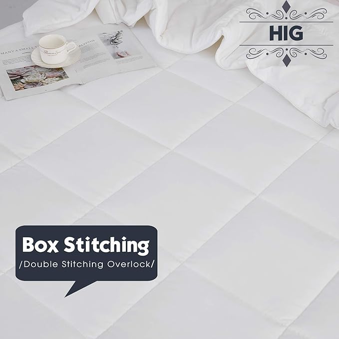 HIG 3pc Down Alternative Comforter Set - All Season Reversible Comforter with Two Shams - Quilted Duvet Insert with Corner Tabs -Box Stitched - Breathable, Soft, Fluffy (Full/Queen, Pure White)