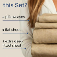 Extra Deep Pocket Cal King Sheets - 4 Piece Breathable & Cooling Bed Sheets - Hotel Luxury Bed Sheet Set - Soft, Wrinkle Free & Comfy - Easily Fits Extra Deep Mattresses - Heathered Tan Sheets Set