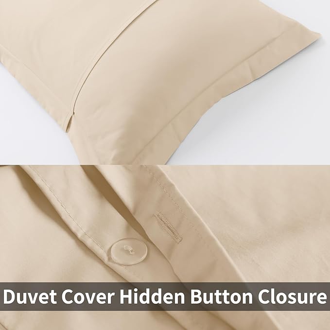 Twin/Twin-XL Duvet Cover Set,100% Egyptian Cotton 2Pcs Bedding Set- 1 Duvet Cover(No Insert) with 1 PillowSham,400 Thread Count Super Soft Cover with Corner Ties(Twin/Twin-XL 68x90 Inches, Beige)