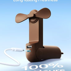 JISULIFE Handheld Mini Fan, 3 IN 1 USB Rechargeable Portable Fan [12-19 Working Hours] with Power Bank, Flashlight, Pocket Design for Travel/Summer/Concerts/Lash, Gifts for Women (Brown)