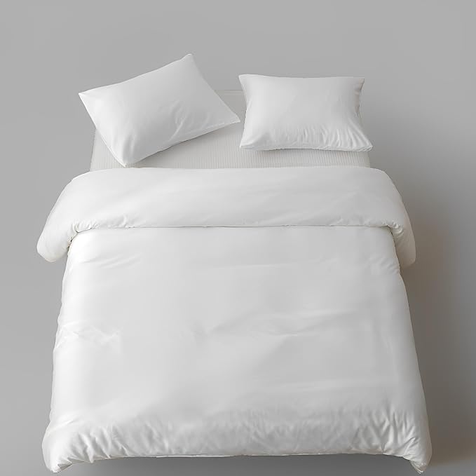 HeimenAogo Queen Size Tencel Cotton Duvet Cover - Silky Smooth Luxury Hotel Collection Bedding Set, 90x90 Inch Comforter Cover, Zipper Closure, Bright White