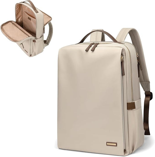 GOLF SUPAGS Stylish Laptop Backpack for Women Airline Approved Perfect for Work College and Travel Multi-Functional Casual Daypack Fits 15.6 Inch Notebook (Apricot)