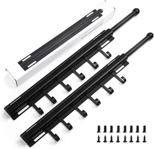 16.5" Valet Rod for Closet Pull Out With 6 Hooks Valet Rods for Closets (2Pack Black) Closet Valet Rod Slide Out