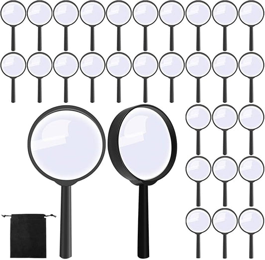 Elcoho 100 Pack Handheld Magnifier Plastic Magnifying Glass for Reading Jewelry Home Office Desk Accessories with Storage Bag