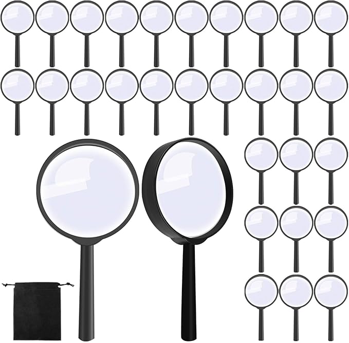 Elcoho 12 Pack Handheld Magnifier Plastic Magnifying Glass for Reading Jewelry Home Office Desk Accessories with Storage Bag