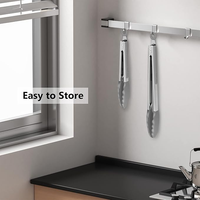 2 Pack Grey Kitchen Tongs, Premium Silicone BPA Free Non-Stick Stainless Steel BBQ Cooking Grilling Locking Food Tongs, 9-Inch & 12-Inch