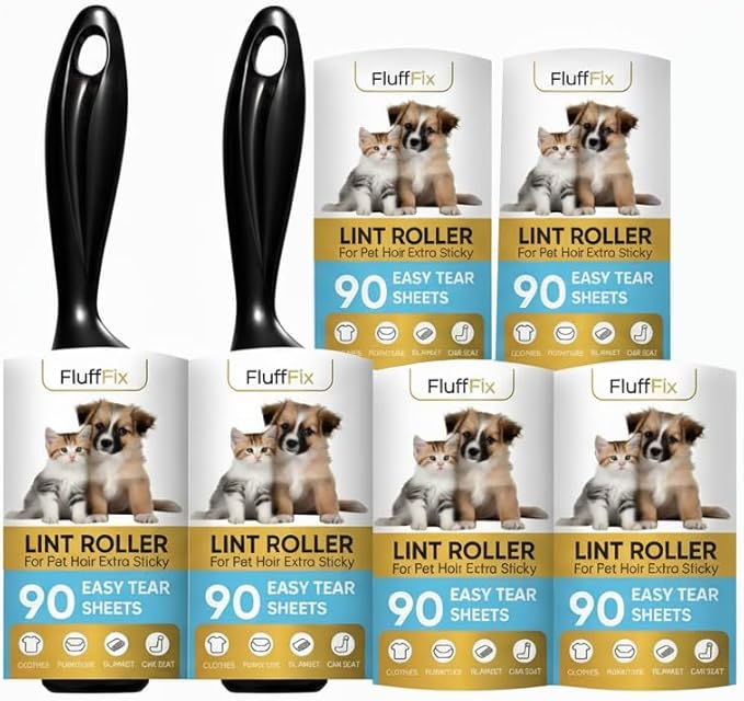 Extra Sticky Lint Roller Set 6 Pack 540 Sheets Wide Lint Remover Refills with 2 Easy Grip Handles Pet Hair Remover for Clothes Furniture Car Seats Bedding Couch Carpet and Laundry