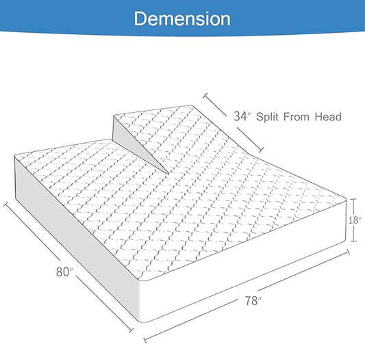 Split Top King Mattress Pad Waterproof Protector, Quilted Mattress Cover Fitted for Adjustable Bed 32"-34" Top Split from Head, Deep Pocket Mattress Protector Up to 18", White (Cover Only)