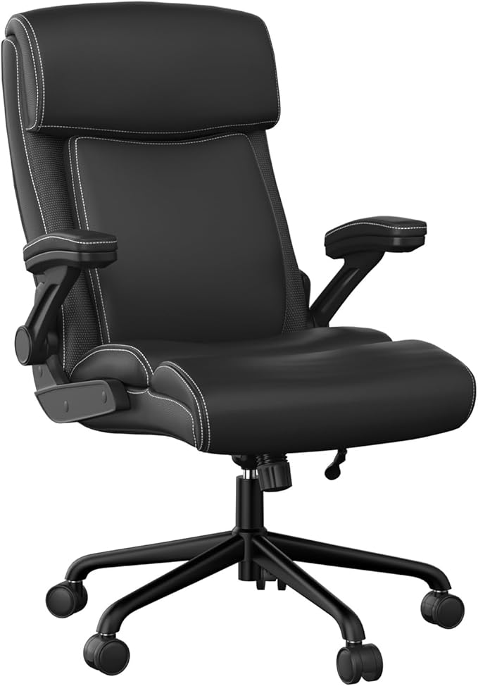 Big and Tall Office Chair -500 lb Heavy Duty Office Chair for Big Man, High Back Leather Executive Office Desk Chair with 120° Tilt Rock,Executive Computer Desk Chair with Flip Up Arm (Black)