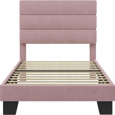 SHA CERLIN Twin Platform Bed Frame with Velvet Upholstered Headboard, Mattress Foundation with Strong Wooden Slats Support, No Box Spring Needed, Pink
