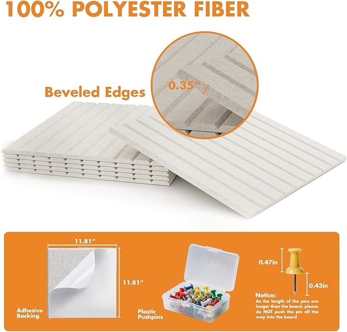 Cork Board Tiles for Wall with Push Pins, 36" x 24" Slat Bulletin Board Sets, Self-Adhesive Pin Board | Magrowill 6 Packs Felt Panels for Office Home Classroom Dorm Interior Wall Decor