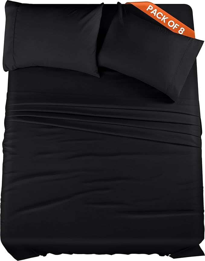 Utopia Bedding King Bed Sheets Set - Pack of 8 Sheet Sets - Perfect for Spa, Hotel, & Guest Bedroom - Brushed Microfiber - Shrinkage and Fade Resistant - Easy Care (Black)