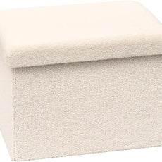 PINPLUS Storage Ottoman Cube Ottoman Foot Rest,Small Foldable Portable Boucle Upholstered Sherpa Ottomans, Faux Teddy Fur, White 16.5