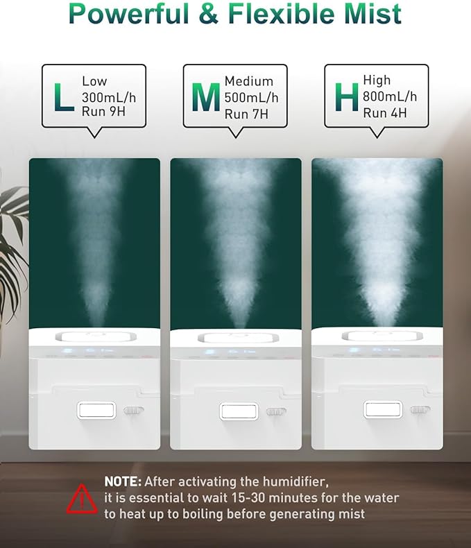 Mifasol Stainless Steel Warm Mist Humidifier, 3.3L/0.87Gal Steam Humidifier Large Room up to 800 sq ft, Easy to Clean Humidifiers for Bedroom Baby Nursery Home Office, White