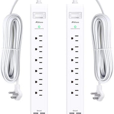 2 Pack Power Strip, 12FT Long Extension Cord, Surge Protector with 6 Outlets and 4 USB Charging Ports(2 USB C), Flat Plug Overload Protection, Wall Mount for Home Office Dorm College