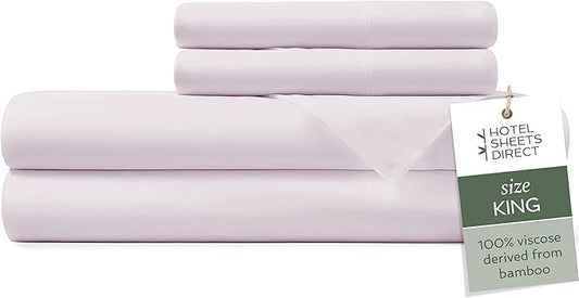 Hotel Sheets Direct 4 Piece Bed Sheet Set King Size, 100% Viscose Derived from Bamboo Sheets Set with 2 Pillowcases, Cooling & Breathable Luxury Bedding, Moisture-Wicking & Silky Soft, Light Pink